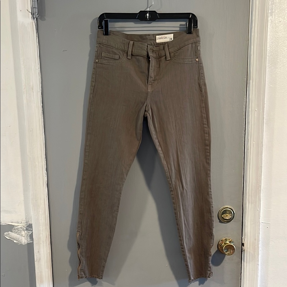 Pistola Sage Green Soft Denim 29 Skinny Zippered-Ankle Low Rise